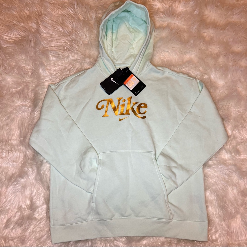 NWT Girls Nike Size Large Loose Fit Pale Green & Gold Hoodie